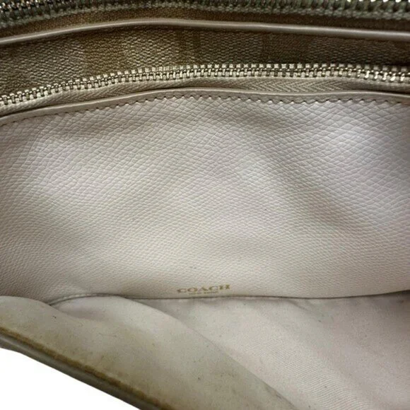 Coach East West Crossbody Purse Handbag Pop Up Pouch F52657 Light Khaki Chalk